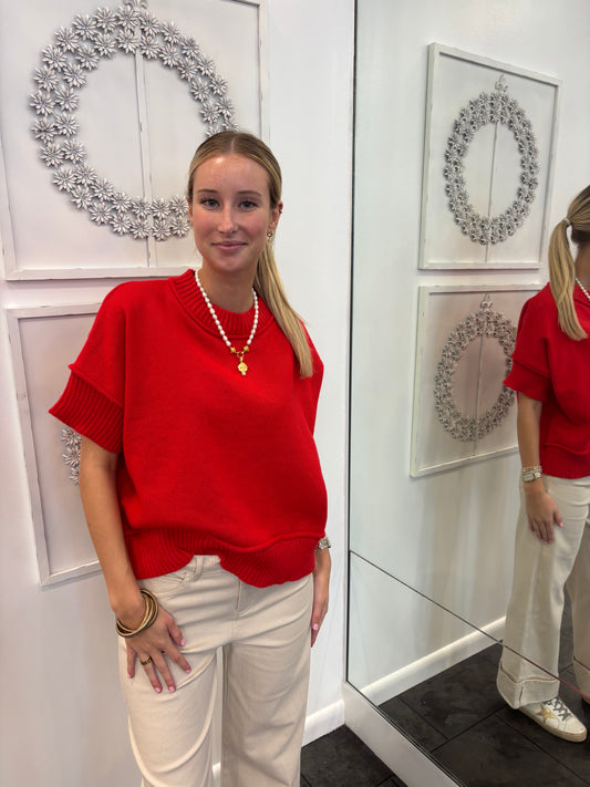 The Celeste Red Short Sleeve Sweater