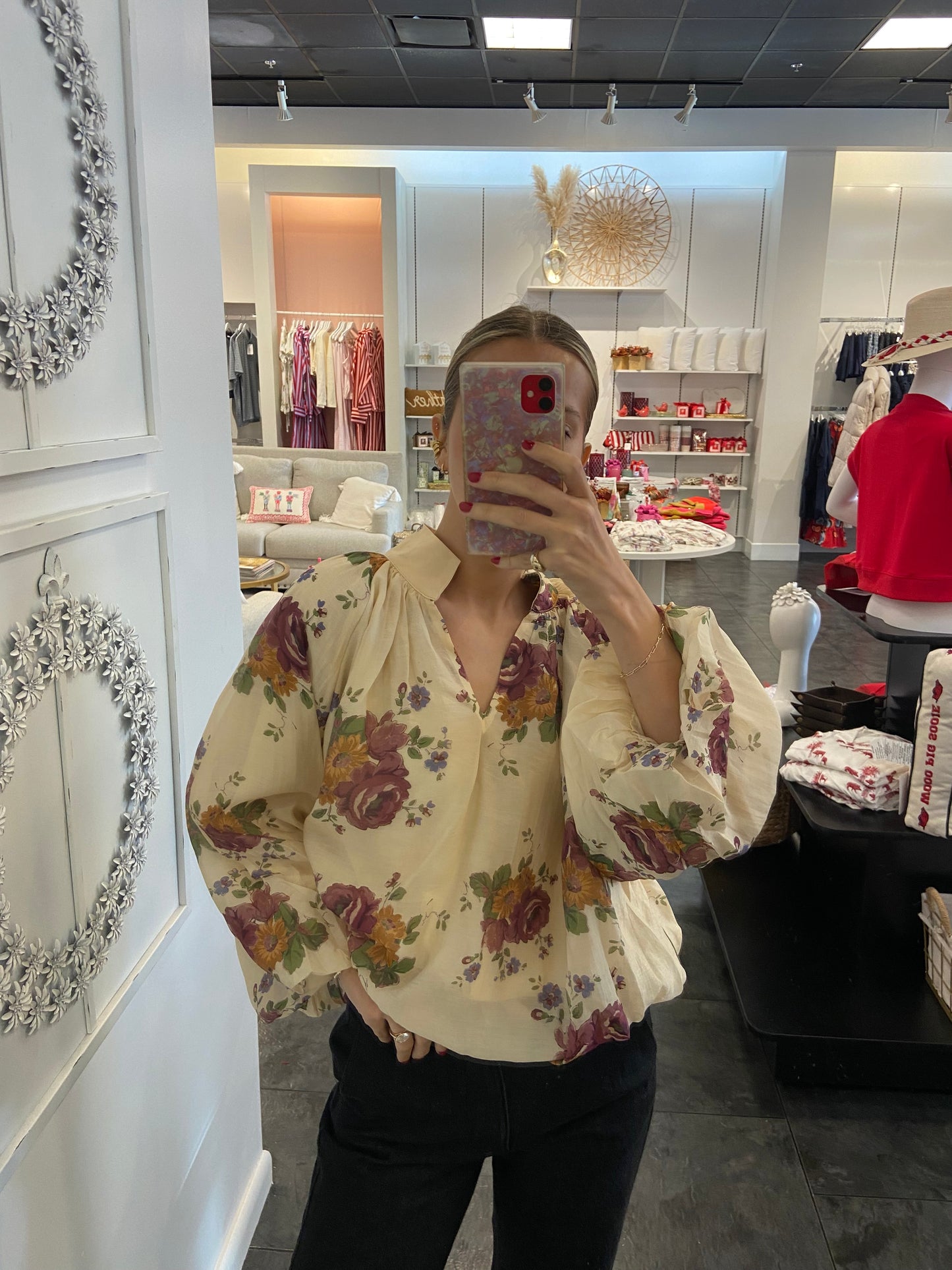 The Rebecca Ecru Floral Bubble Blouse