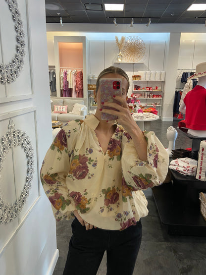 The Rebecca Ecru Floral Bubble Blouse
