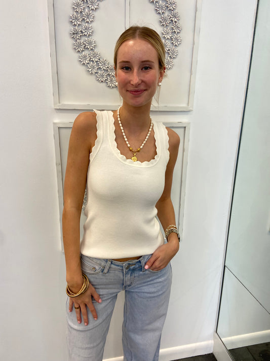 White Scallop Sleeveless Top
