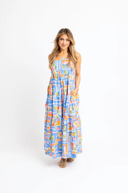 KARLIE Santorini Scoop Back Tier Maxi Dress
