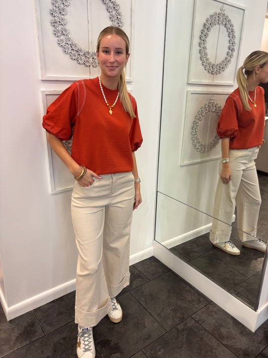 The Emma Auburn with White Trim Pullover Top