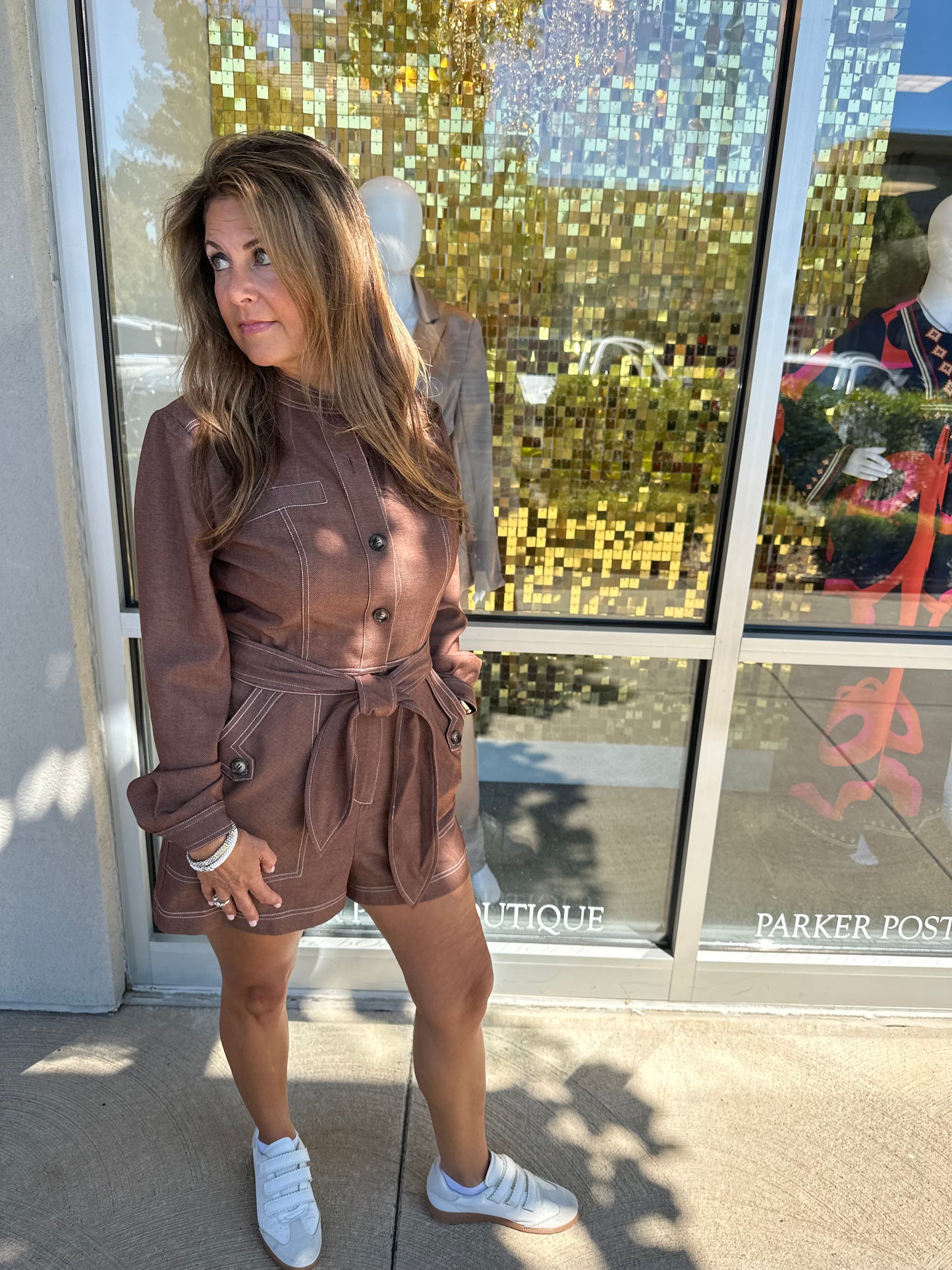 Cartolina Rachel Long Sleeve Romper-Mocha