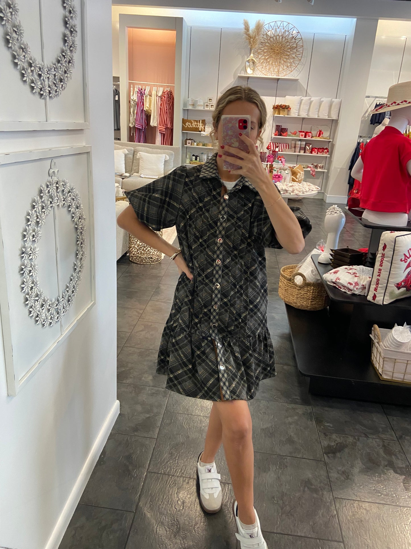 Black Suede Plaid Dress