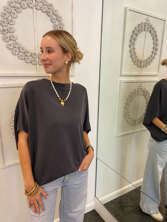 Grey Scuba Dolman Sleeve Top