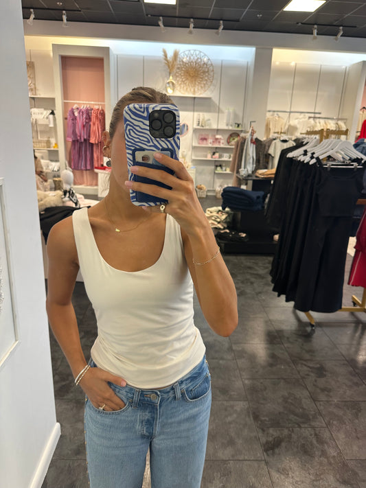 White Pearl Round Neck Sleeveless Tank