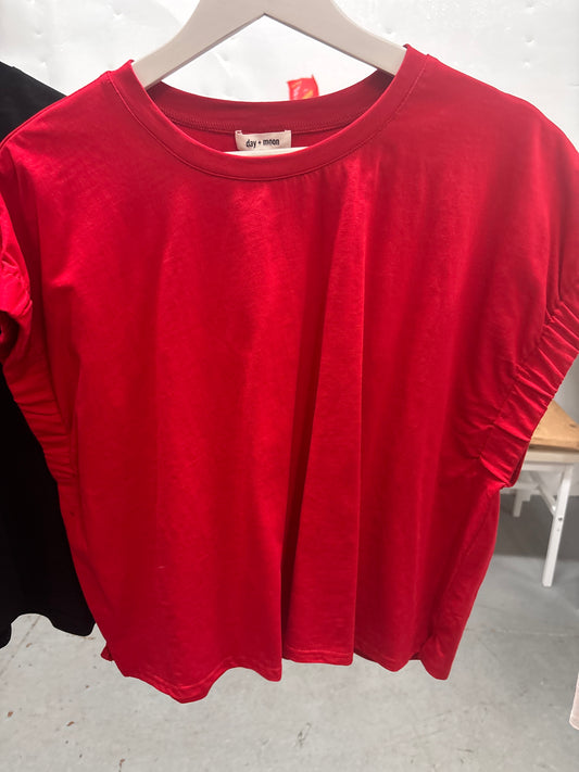 Marcy Easy Knit Top with Elastic Sleeve - Red