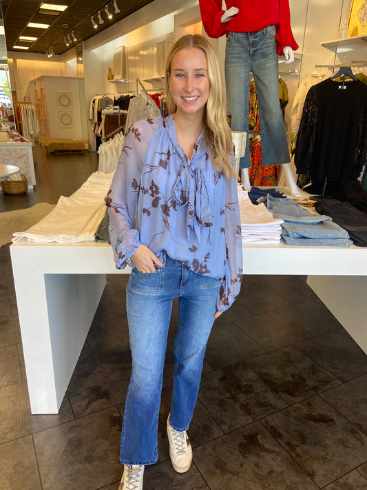 CARTOLINA Alma Long Sleeve Floral Bule Mist Blouse