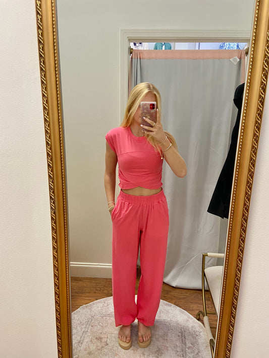 Flamingo Pink Pullover Top and Pant Set