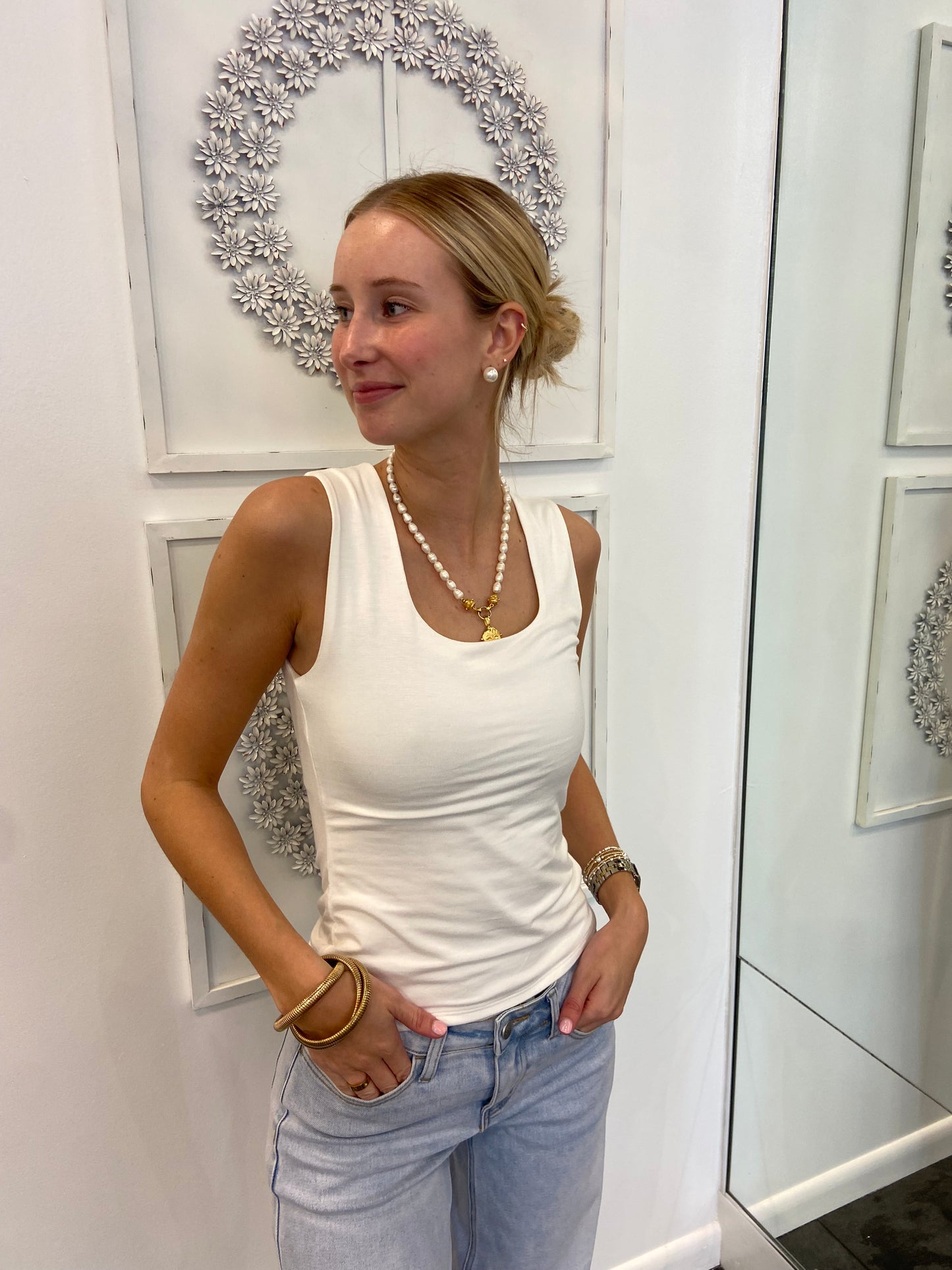 Ivory Double Layer Square Neck Tank