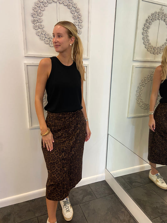 Leopard Microfiber Midi Skirt