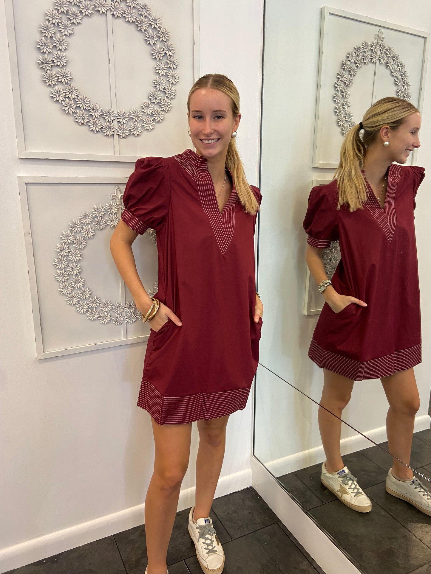 Burgundy V-Neck Dress