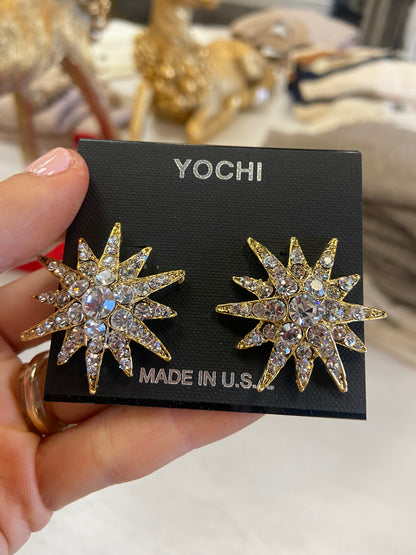 YOCHI Gold with Rhinestone Star Earrings
