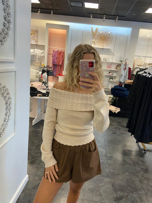 Pearl Off the Shoulder Sweater