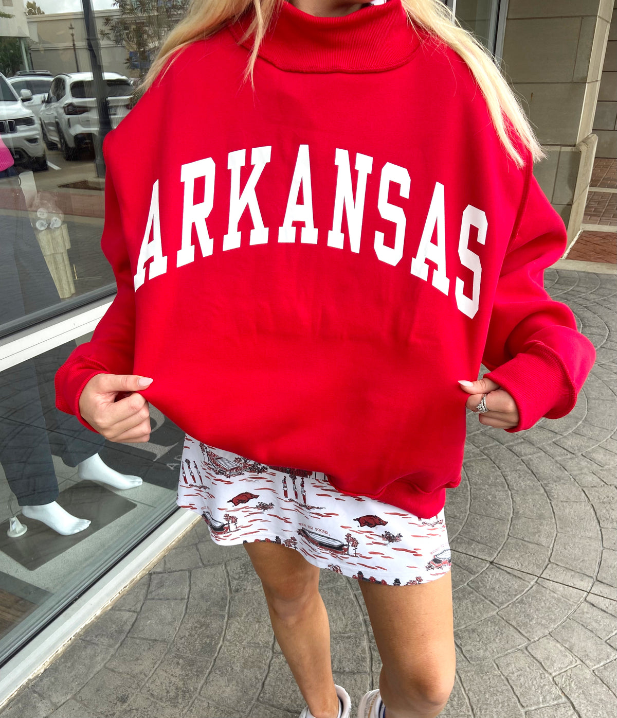 ARKANSAS Red Reversible Mock Neck Sweatshirt