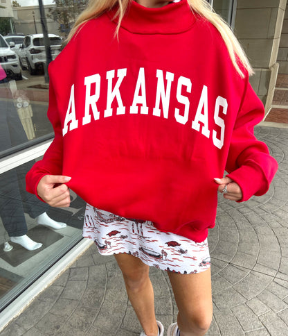 ARKANSAS Red Reversible Mock Neck Sweatshirt