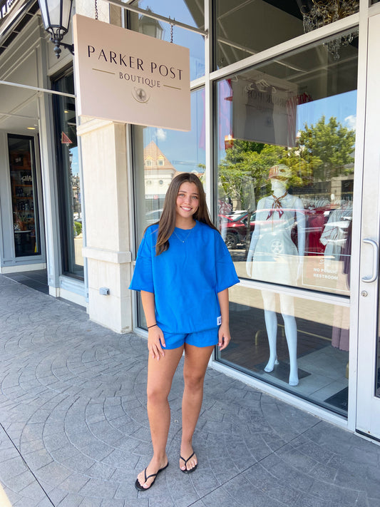 LuLu Mac Royal Blue Terry Cloth Short Sleeved Top