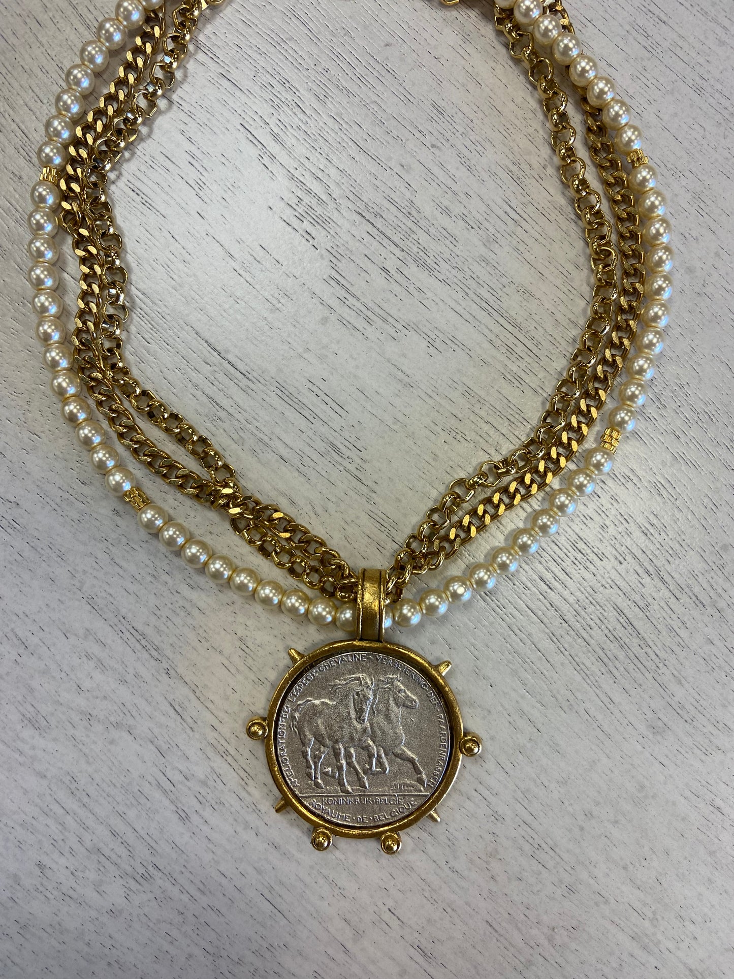 YOCHI Twin Horses Coin Pearl Necklace