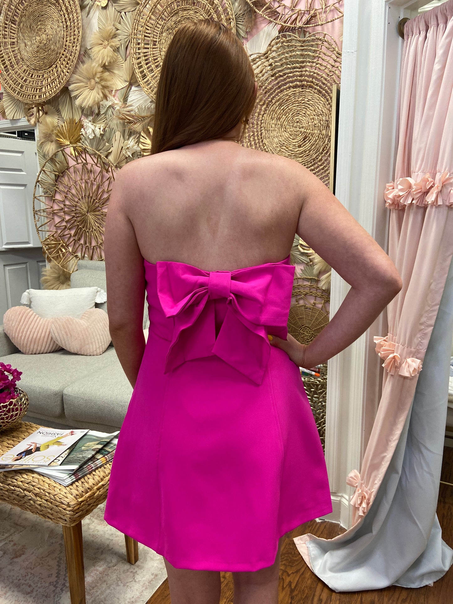 Marissa Magenta Strapless Bow Mini Dress
