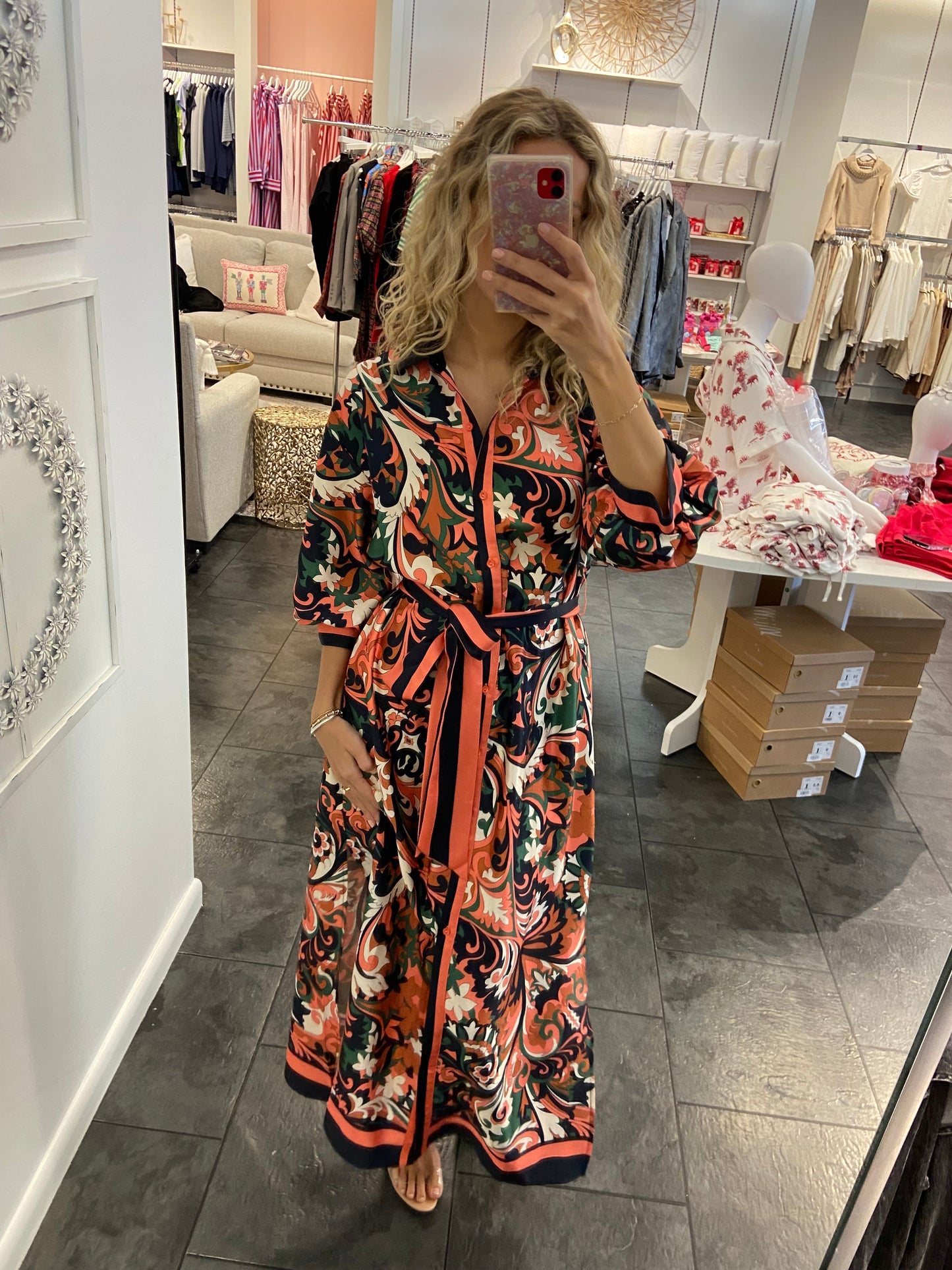 JADE Autumn Scroll Maxi Shirt Dress