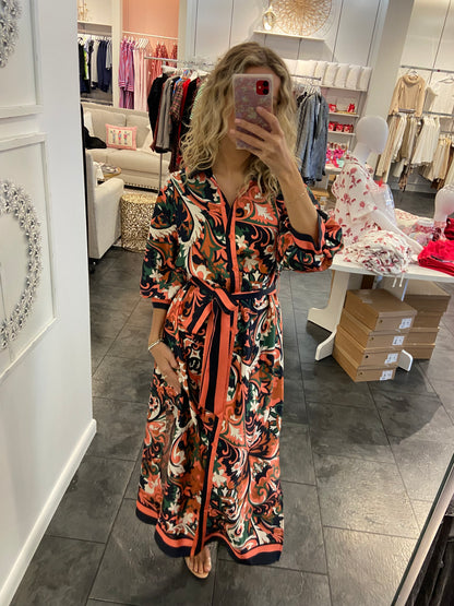 JADE Autumn Scroll Maxi Shirt Dress