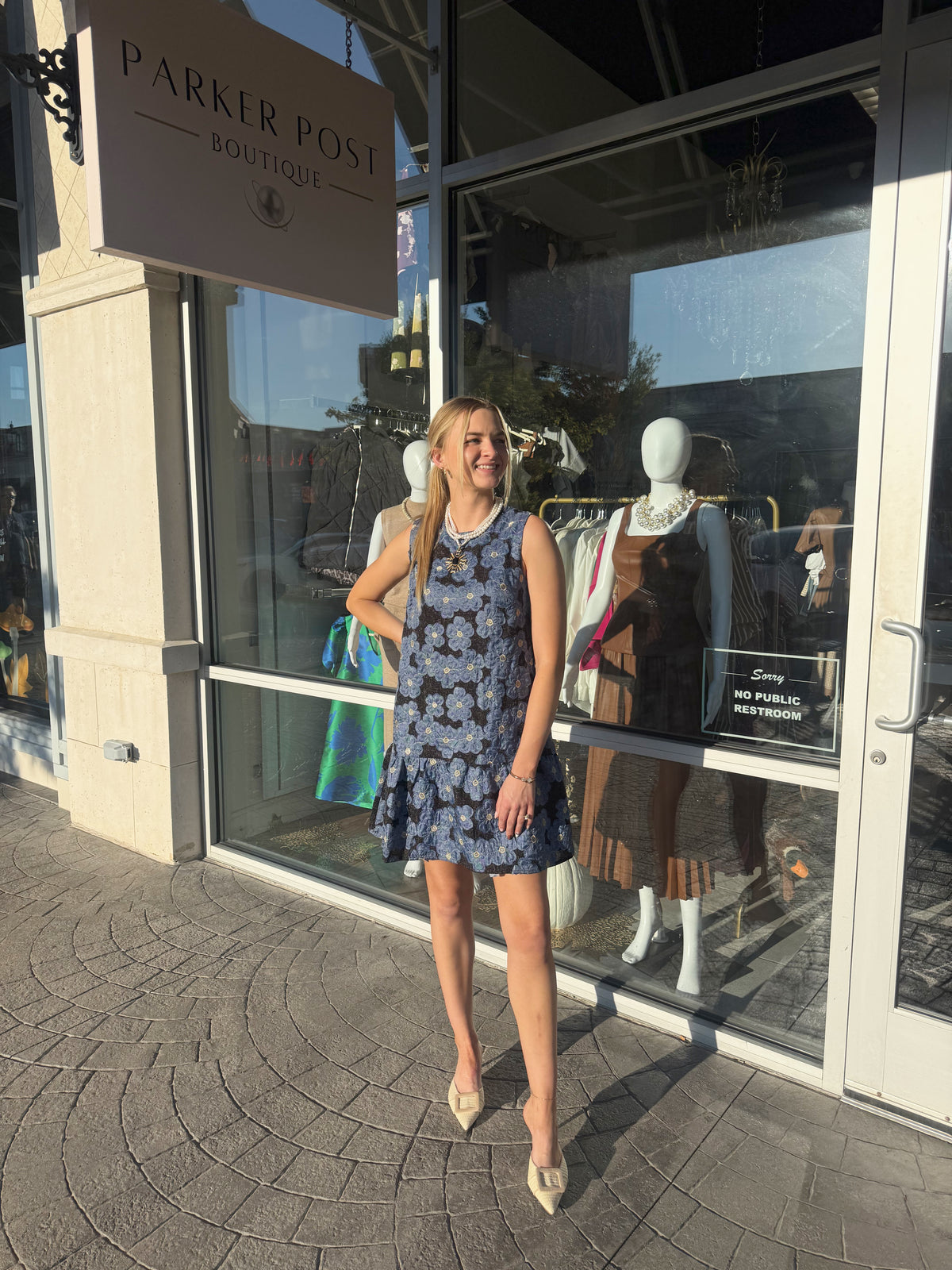 JOY JOY Denim Petal Flounce Dress