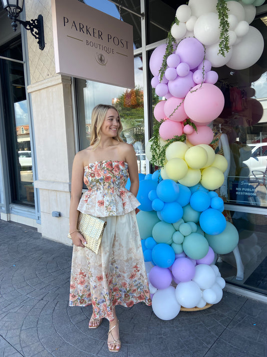 Daisy Floral Pleated Strapless Midi Dress