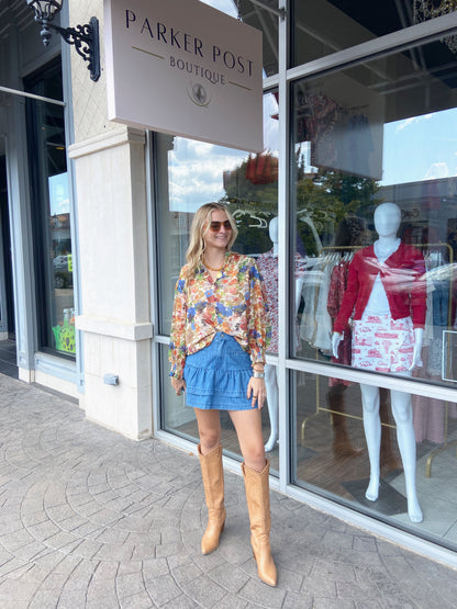 JOY JOY Autumn Floral Front Split Buttons Top