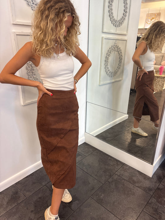 Brown Faux Suede Riding Skirt