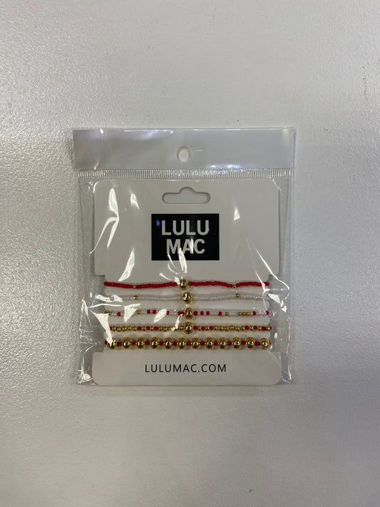 LULU MAC Red, White & Gold Beaded Bracelets
