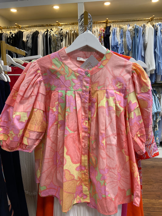 Emmie Floral Pastel Pleat Sleeve Top