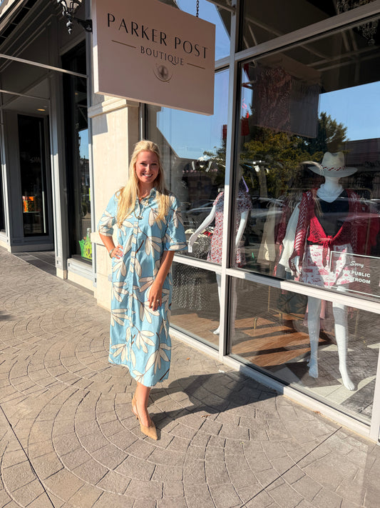 Palmer Palm Leaf Floral Maxi Dress