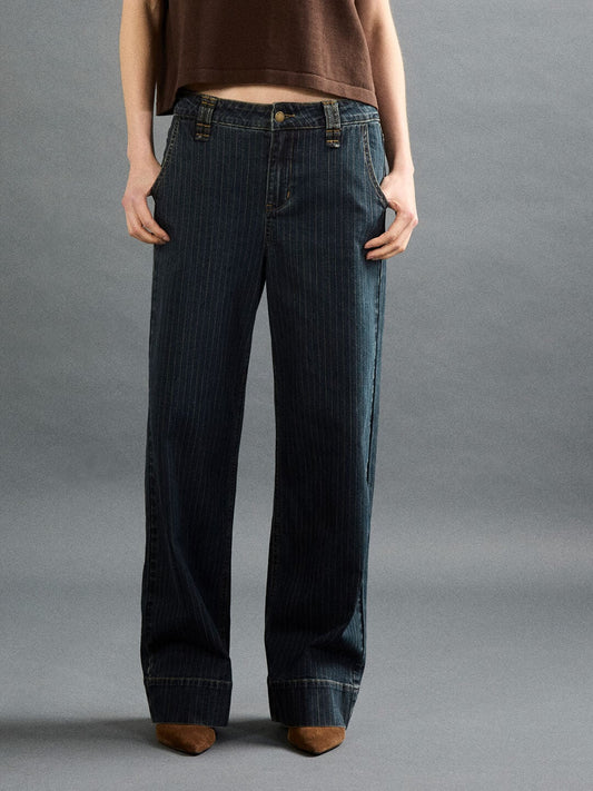 APRICOT Maria Pinstripe Denim Wide Cuff Jeans