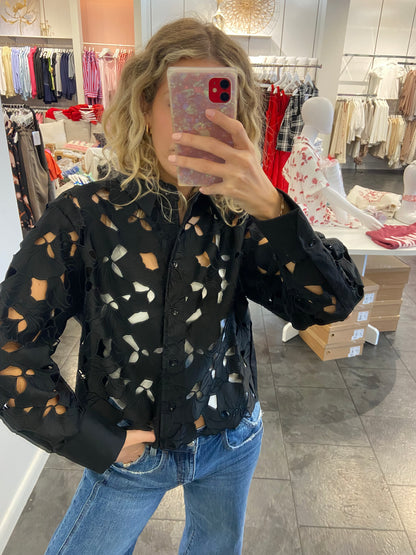 Black Eyelet Detailed Blouse