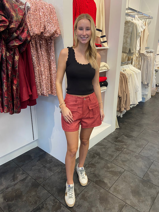 Rose Side-Slit Leather Short