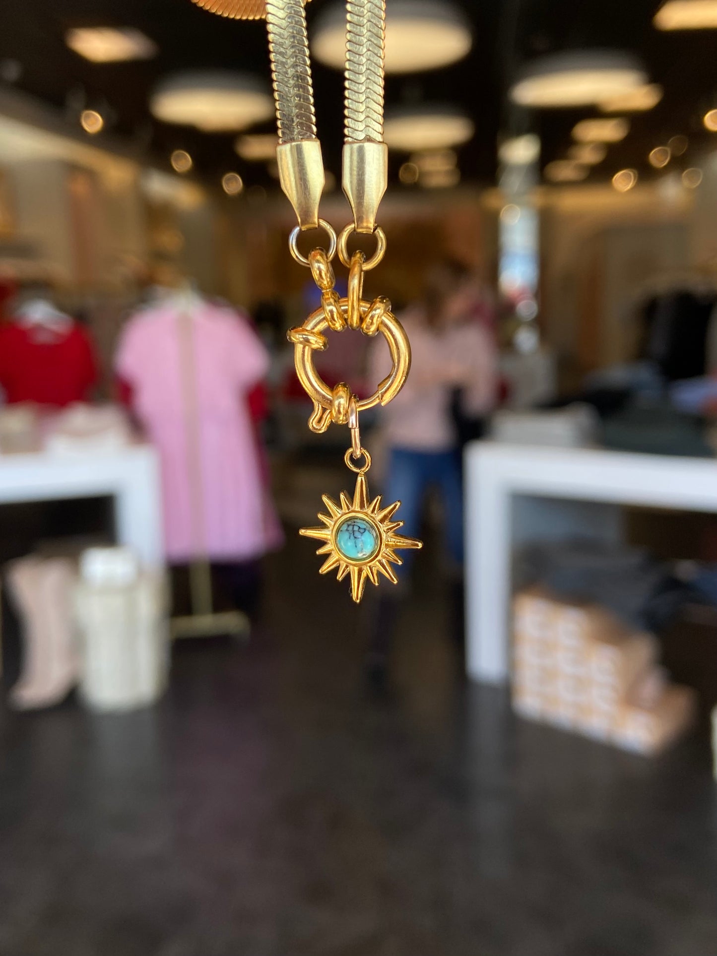 Turquoise Sunburst Gold Charm