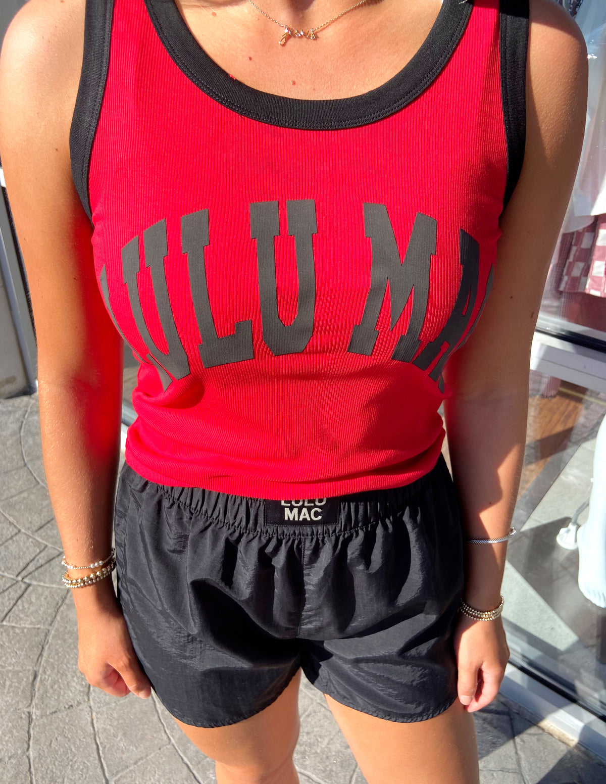 LULU MAC Red and Black Tank