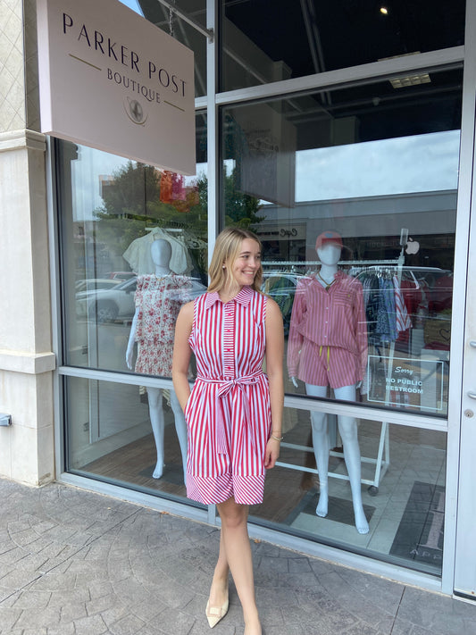 JOY JOY  Red and White Stripe Dress