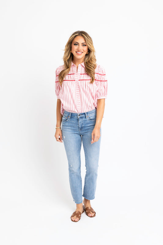 KARLIE Pink Stripe Button Down Top
