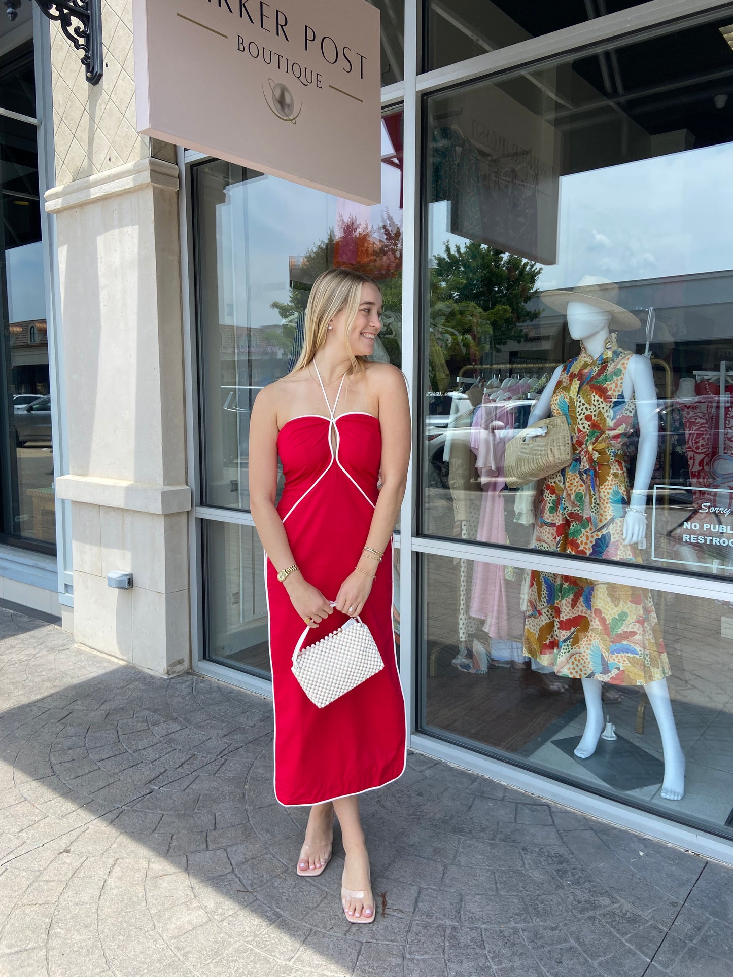 Mary Red Tulip Top Strapless Midi Dress