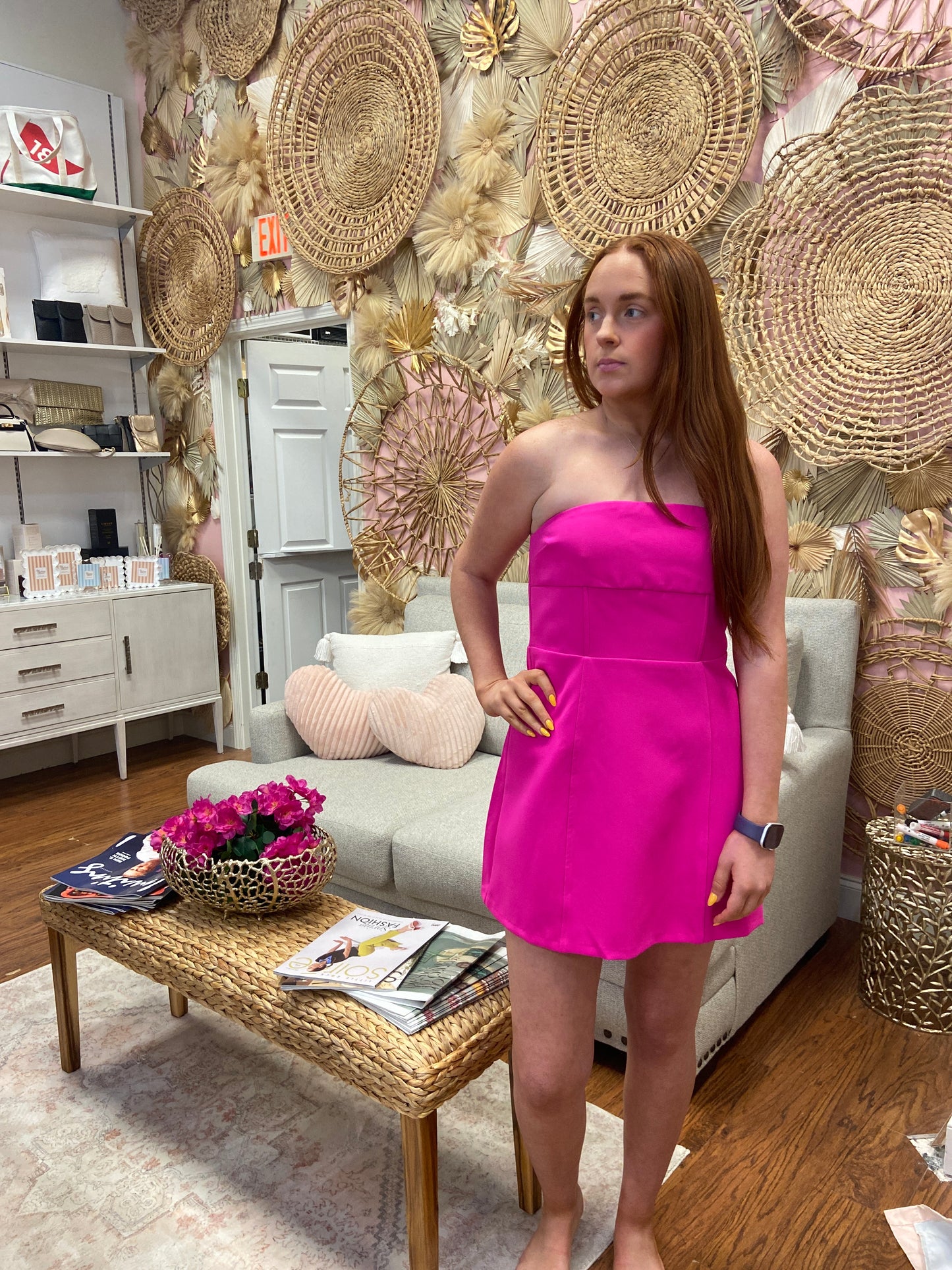 Marissa Magenta Strapless Bow Mini Dress