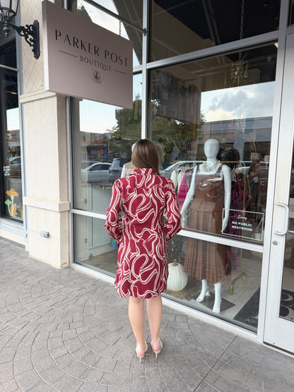 JADE Red Ribbons Front Tie Shirt Dress