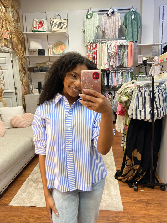 Kimberly Ruched Sleeve Stipe Blouse