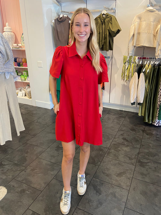 Red Sooie Button Up Dress