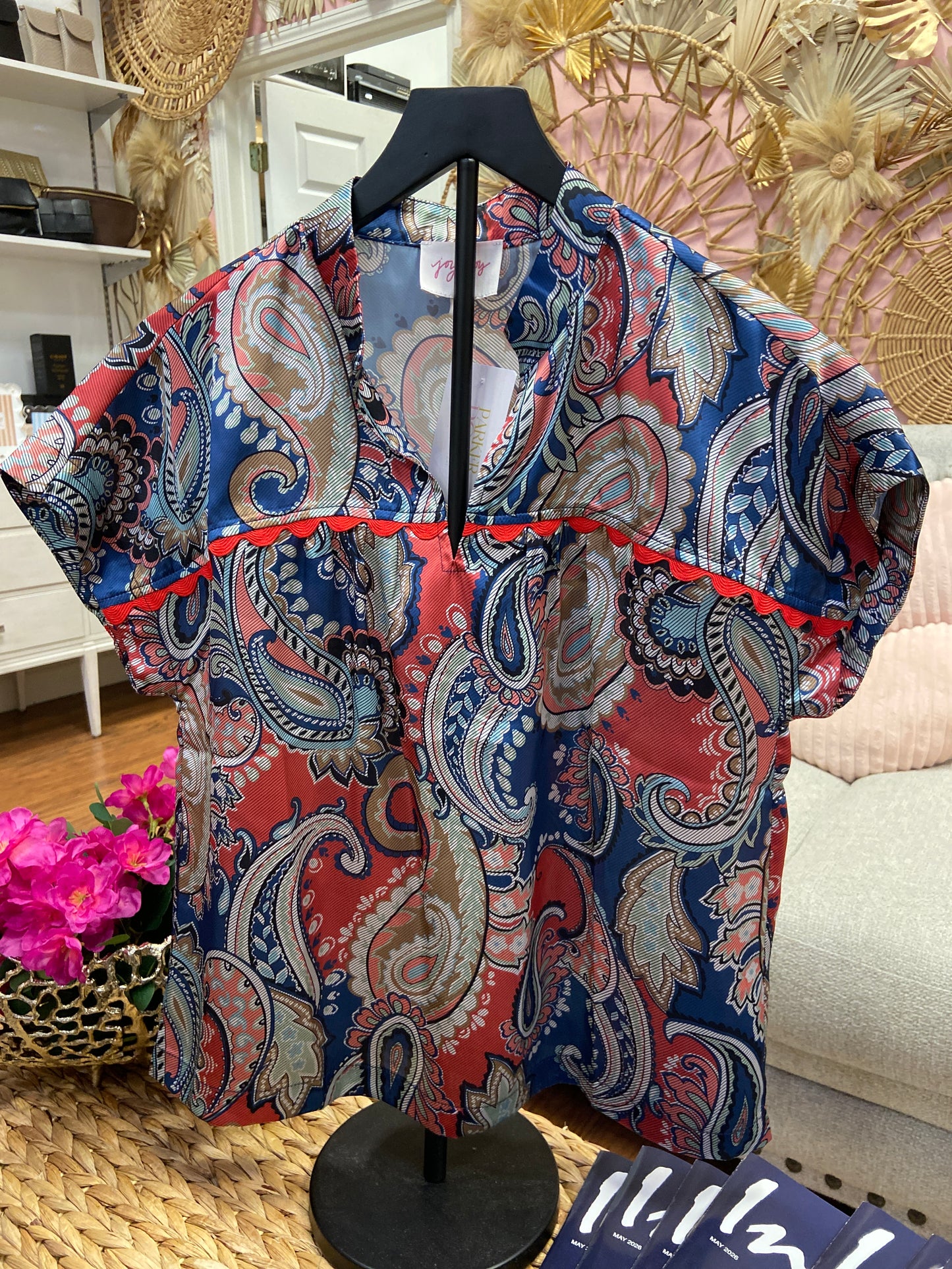 JADE Americana Paisley Ric Rac Trim Top