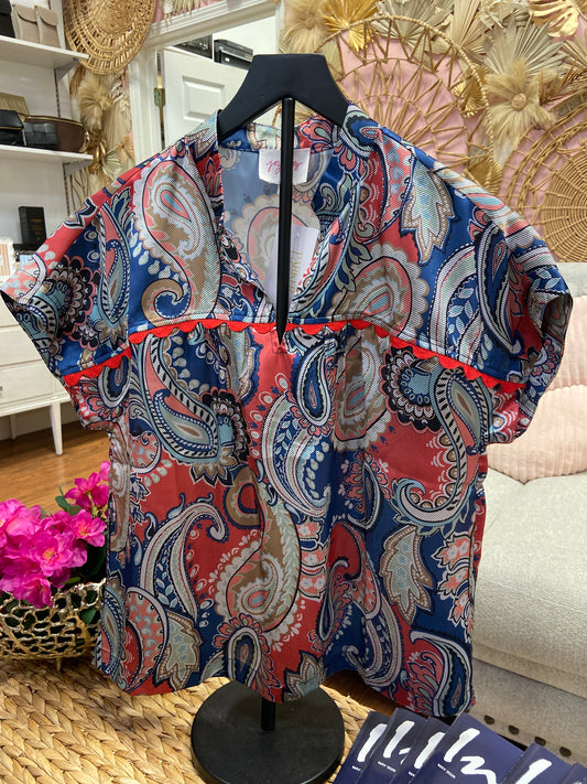 JADE Americana Paisley Ric Rac Trim Top
