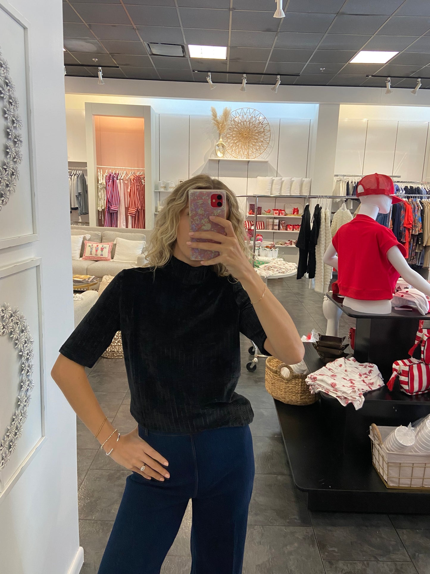 LYSSE Winfred Smocked  Velvet Top