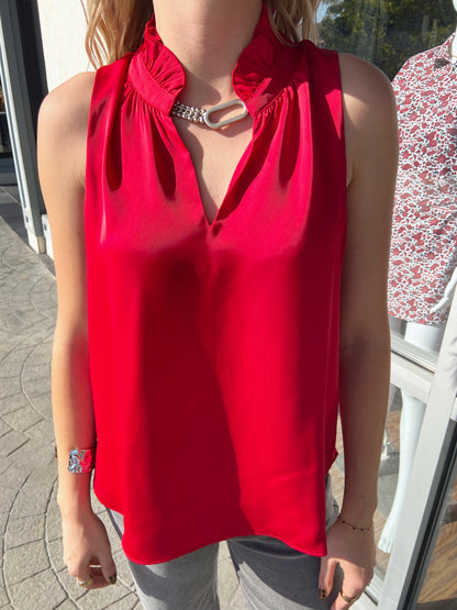 JADE Red Ruffle Neck Sleeveless TOp