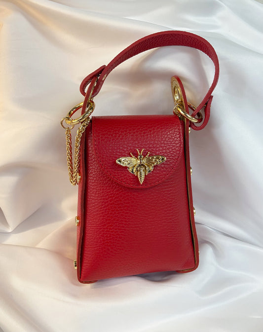 GERMAN FUENTES Genuine Leather Red Bumble Bee Clutch or Crossbody Purse