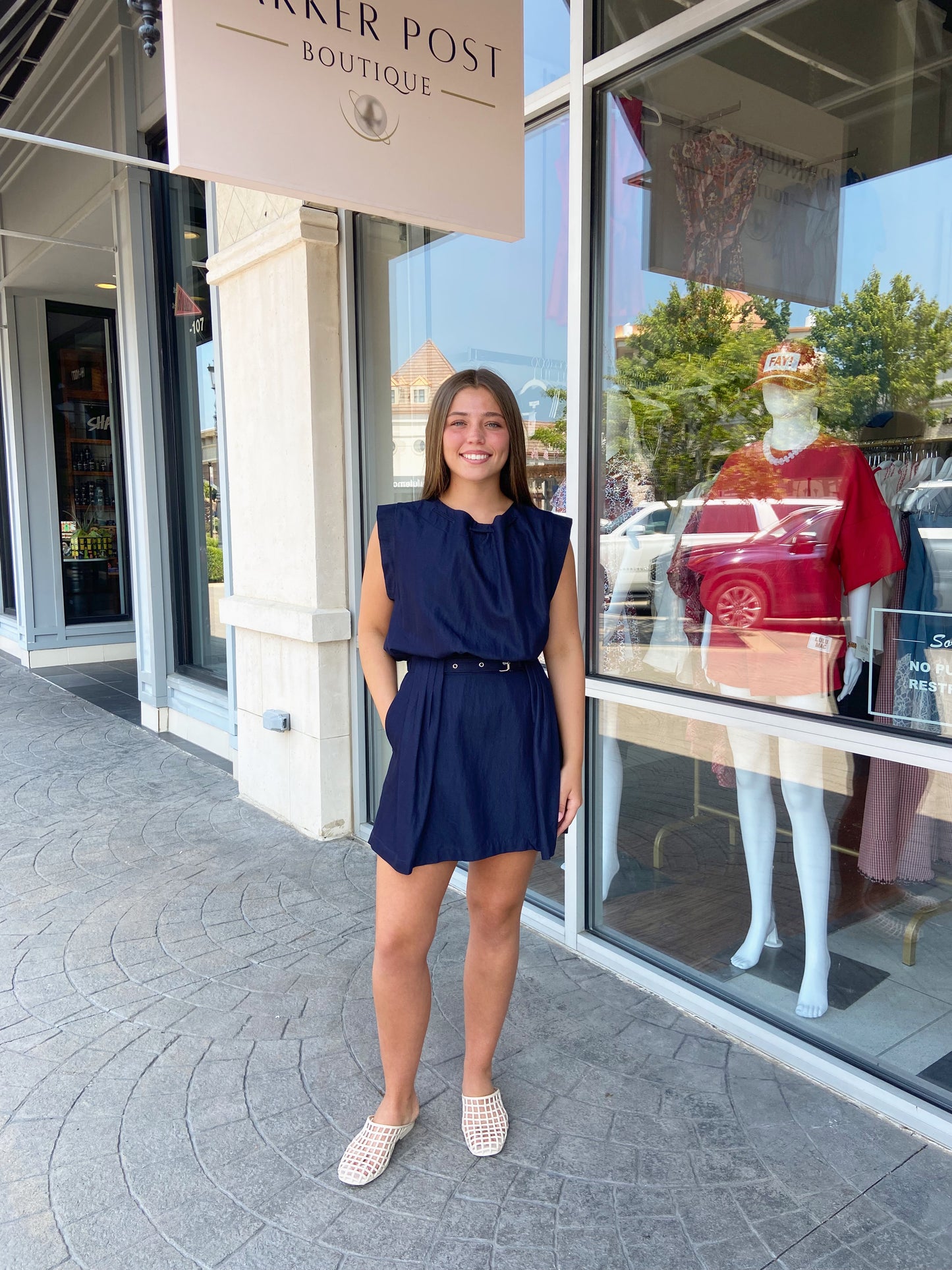 Brit Navy Belted Mini Dress
